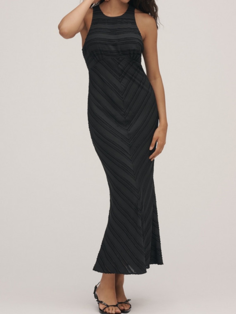 Mauve Black Chevron-Textured Midi Slip Skirt